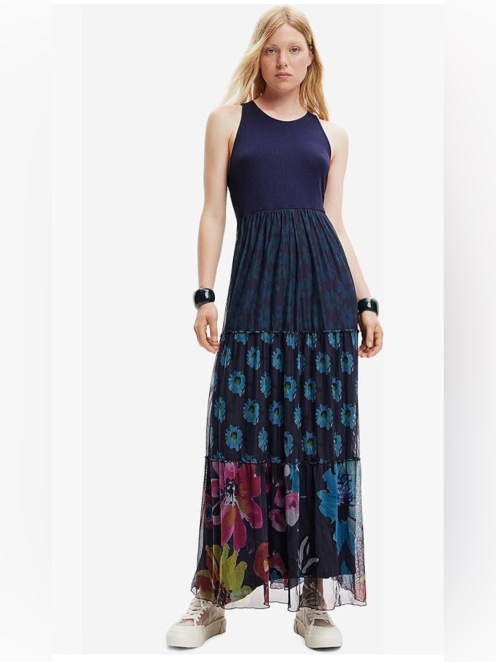 Desigual | Jersey Knit Top w Tiered Floral Tulle Skirt